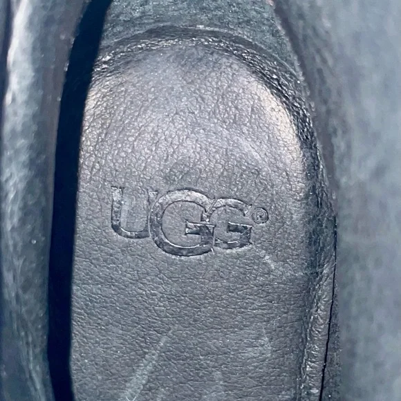 UGG Black Suede Ankle Booties with Gold-Tone Buckle Detail - Picture 4 of 5